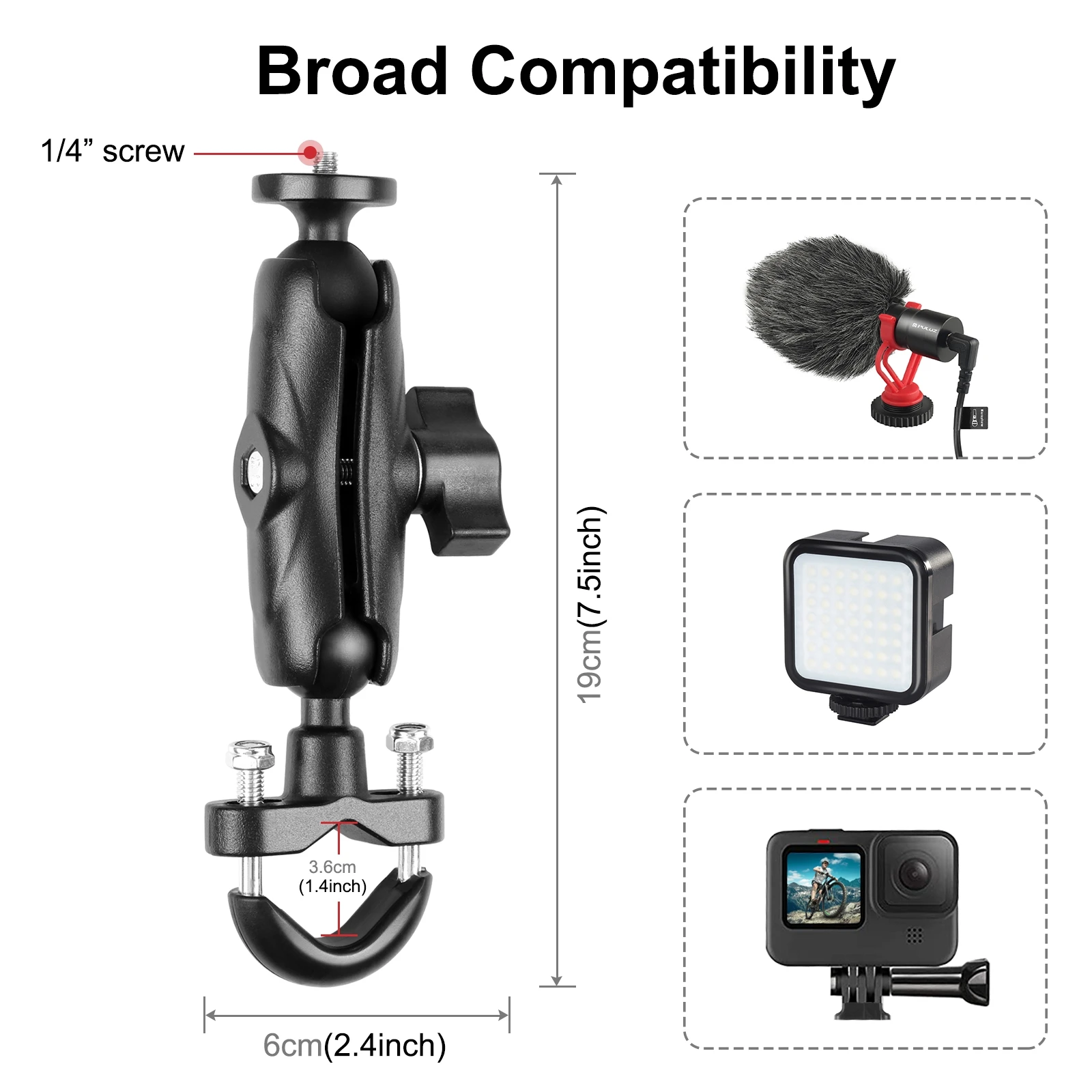 PULUZ Motorcycle Handlebar Fixed Mount U-Bolt Base Holder For GoPro and Other Action Cameras