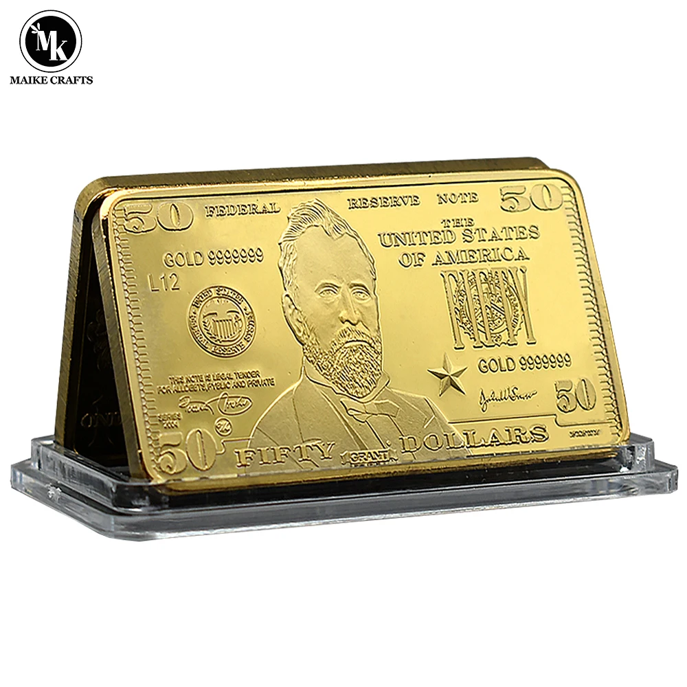 

Fifty Dollars Gold Bar Metal Gold Plated Crafts 50 USD Home Decor Coin Commemorative Collectible Holiday Gift