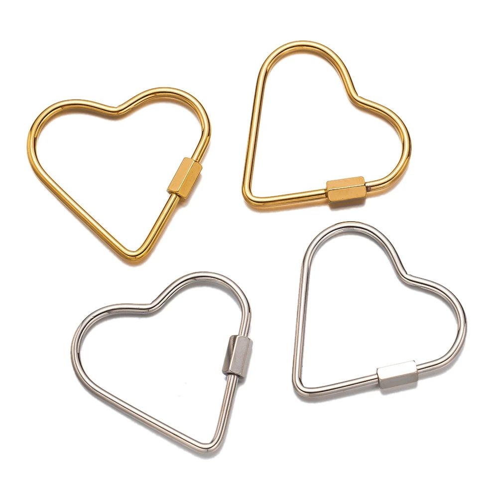 Gold Stainless Steel Heart Screw Carabiner Clips - Set of 5 for DIY Jewelry and Keychain Crafting