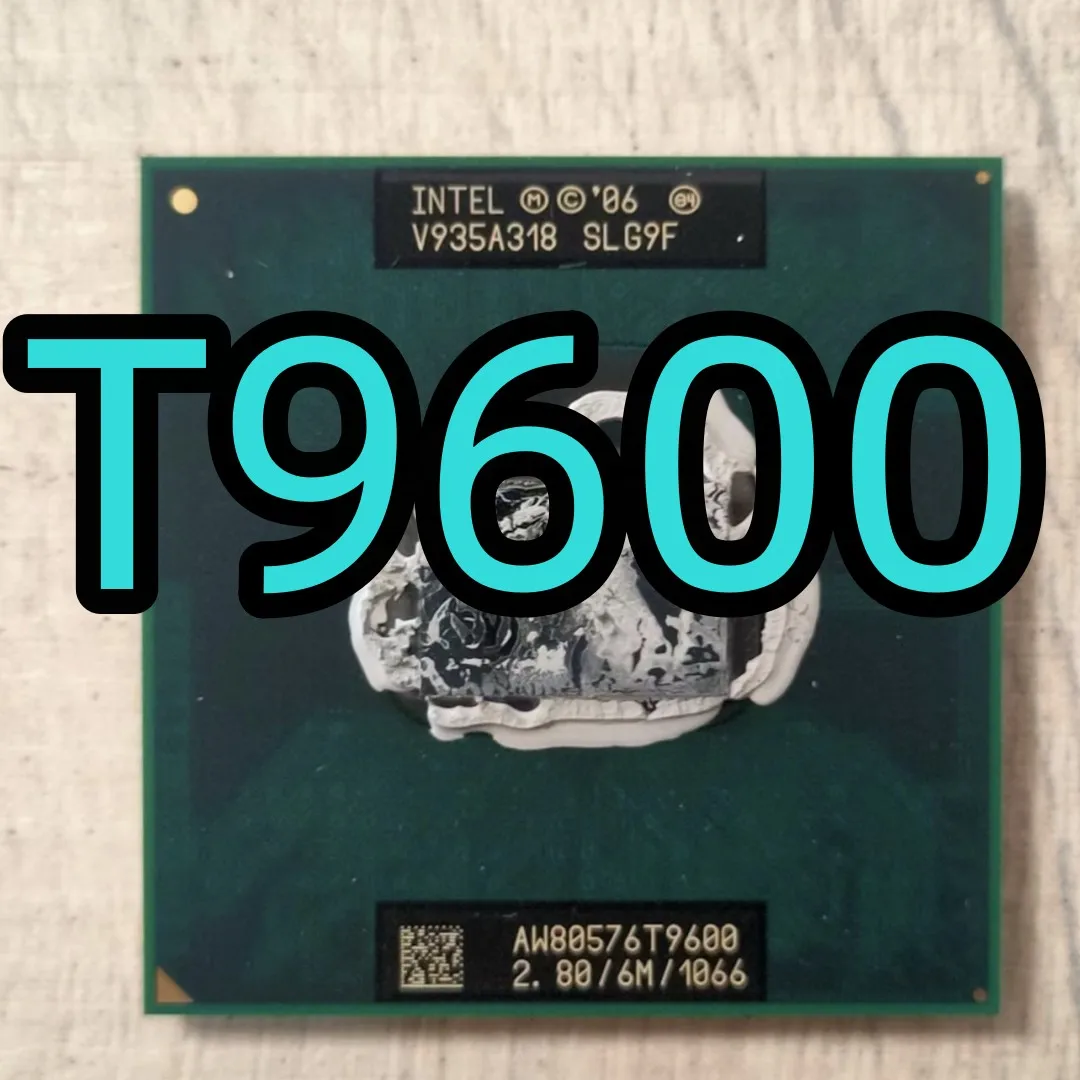 Процессор Intel Core T9600 для ноутбука, двухъядерный, SLG9F, SLB47, 6 Мб кэш-памяти, 2,8 ГГц, 1066, PGA478, GM45, PM45