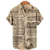 2023 Men's Vintage News Newspaper 3d Printed Lapel Hawaiian Shirt Casual Short Sleeve Men's Hip Hop Shirt 1