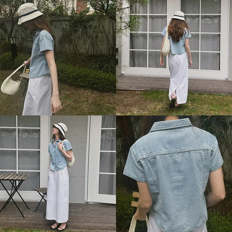 Fashion 2024 Summer New Denim Blusas Mujer De Moda  Women Shirt  COTTON  Korean Shirt Women New Fashion