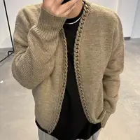 Men's Autumn Versatile Harajuku INS Open Cardigan Fashionable Long Sleeve V-Neck Knitted Sweater Leisurely Trendy Youth Pop