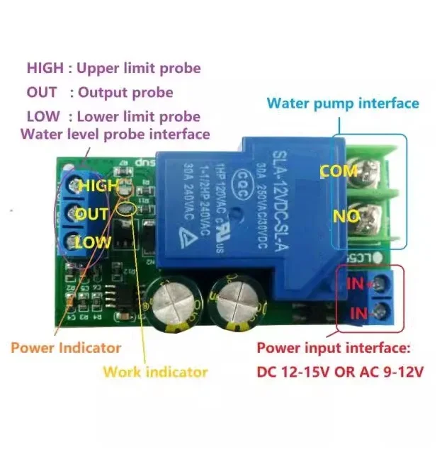 

30A High Power 12V Water Level Automatic Controller Liquid Sensor Switch Solenoid valve Motor Pump automatic control For arduino