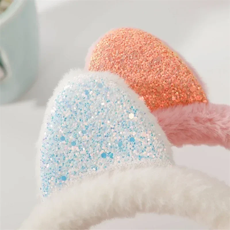 Lovely Winter Warm Cat Ear Warmers Glitter Ears Plush Earmuffs for Women Playful Girls Cold Protection