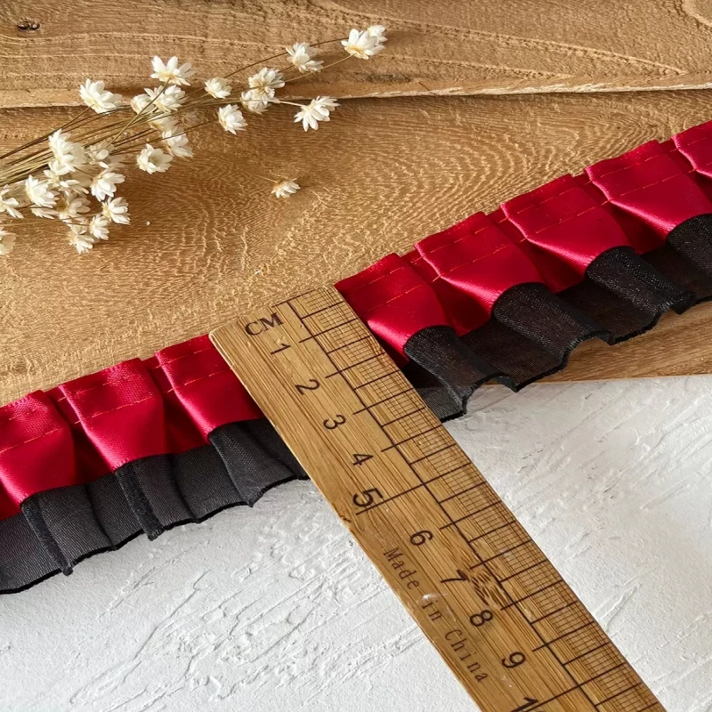 1 미터 블랙 레드 레이스 레이스 시리즈 리본 액세서리 수제 Diy 모자 스커트 밑단 의류 액세서리 Pleated Ruffles Wide