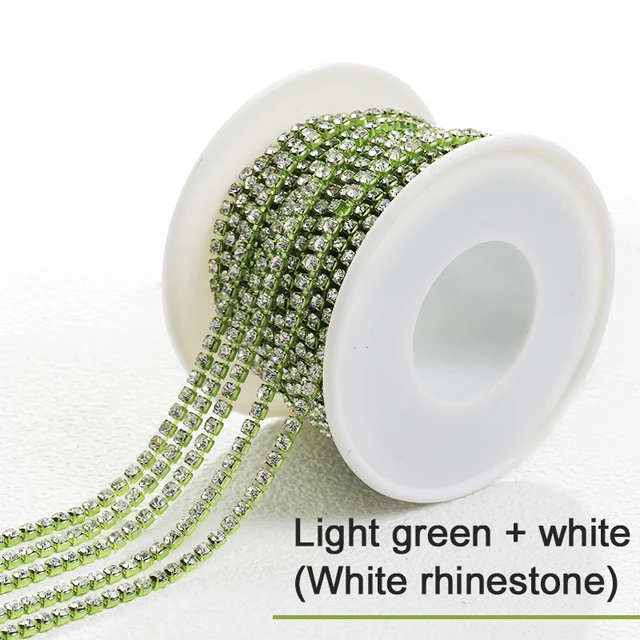 XiChuan 1 Yard 10 Colors Claw Rhinestone SS6 SS8 Crystal Tassel Diy Clothes Earring Accessories Beads Diamond Rhinestone Chain Green and White
