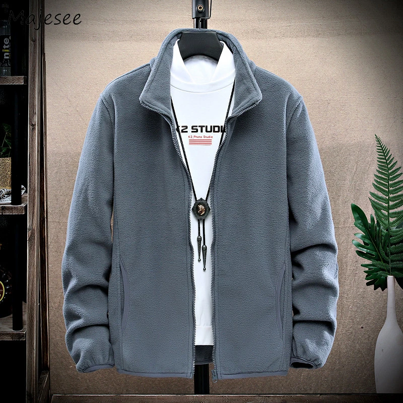 

Куртка мужская Подростковая однотонная универсальная Красивая уличная одежда теплая Осенняя просто уютная популярная модная мужская одежда Ulzzang Повседневная на молнии