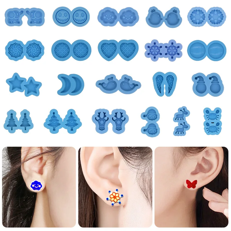 Cute Animal Shaped Ear Studs UV Resin Mold Christmas Elk Jewelry Earring Decoration Silicone Molds for Resin Making Jewelry Tool crystal mini small stud pendant cute butterfly maple leaf silicone mold diy handmade resin earrings jewelry casting mould