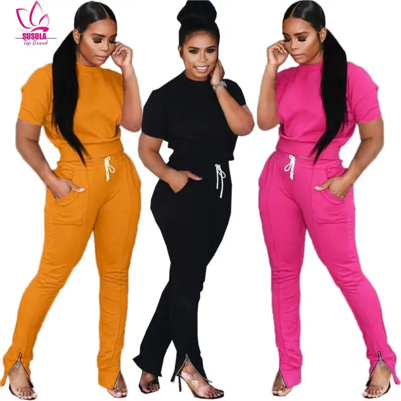

SUSOLA Lady Autumn Winter Women's Set Tracksuits O Neck Short Sleeve Top and Pants Suits Two Piece Set Outfits Sportswear