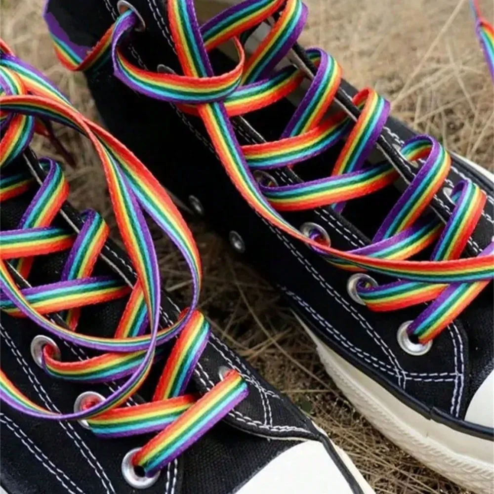 1 Paar 120 cm Universal-Schnürsenkel mit Regenbogen-Farbverlauf, bunte vertikale Streifen, Y2K-Mode-Schnürsenkel für Turnschuhe, Segeltuch, Sportschuhe