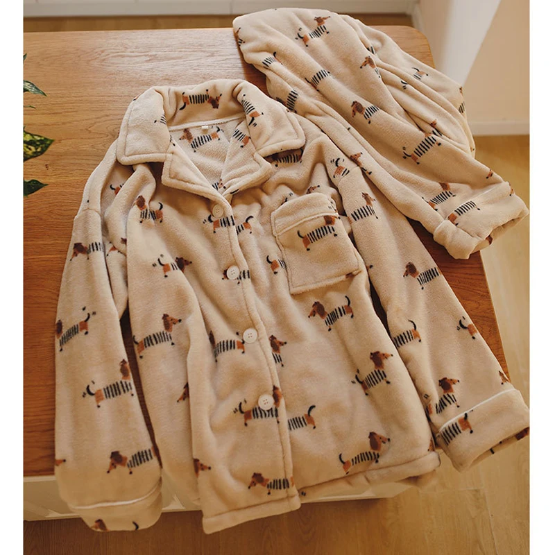 Cozy fleece pajamas with dachshund dog pattern
