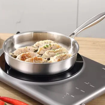 304 Stainless Steel Frying Pan, NonStick Pan Fried Steak Pot Uncoated Kitchen Cookware For Gas Stove and Induction Cooker