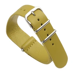 Vintage Genuine Leather Black Green Watch Strap - Elegant Adjustable Replacement Accessories - 20mm (Yellow)