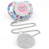 Pacifier Clip Silver Corwn Pacifier Beads Personalized Bling Pacifier Infant Nipple Holder chupetes de lujo 1