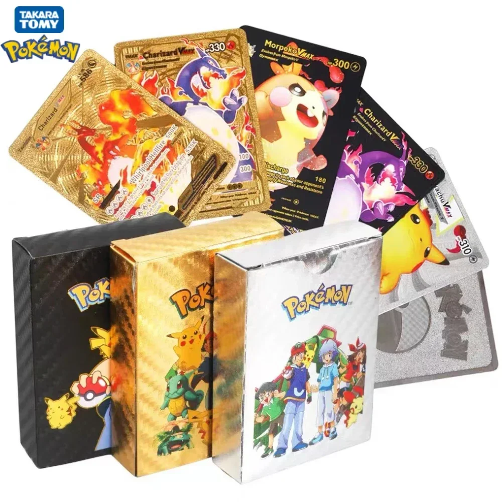 Nuovo 27-55Pcs Cartas Pokemon Gold Cards Spagnolo Inglese Gold Foil Silve Cards German French Metalicas Charizard Vmax Gx Game Card