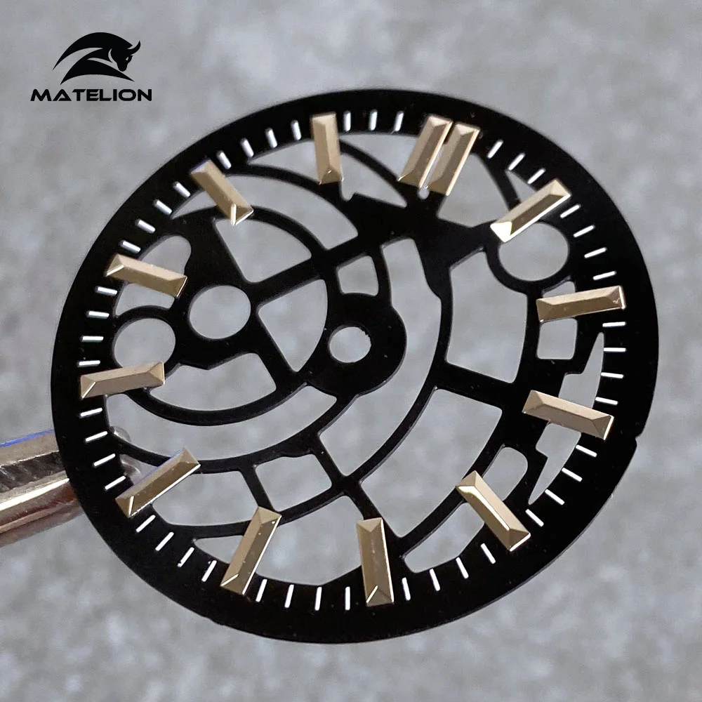 MATELION Black Silver 29mm Skeleton Hollow Watch Dial