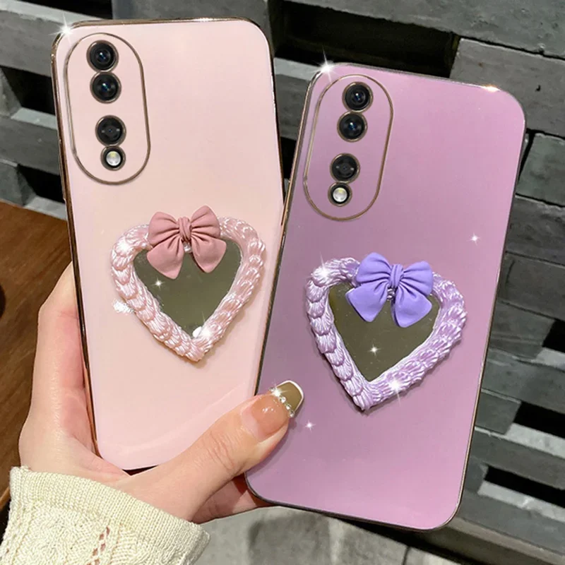 Plating Case For Samsung A34 A54 A53 A32 A33 A13 4G 5G A12 A73 A25 A31 A21S A14 Bows Cream Cake Heart Make-up Mirror_voghion.com