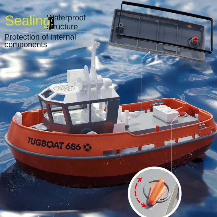 Cross-border new product 1:72 full-scale remote control boat simulation tug 686 double motor small tug charging children's toy