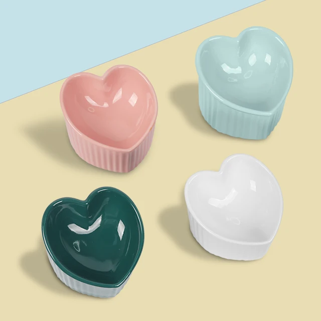 Ceramic Tilted Elevated Cat Bowl Heart Shape Anti Slip Cute for Cats Kitten Small Dogs Functional Width 14cm Handmade Pet Feeder 5