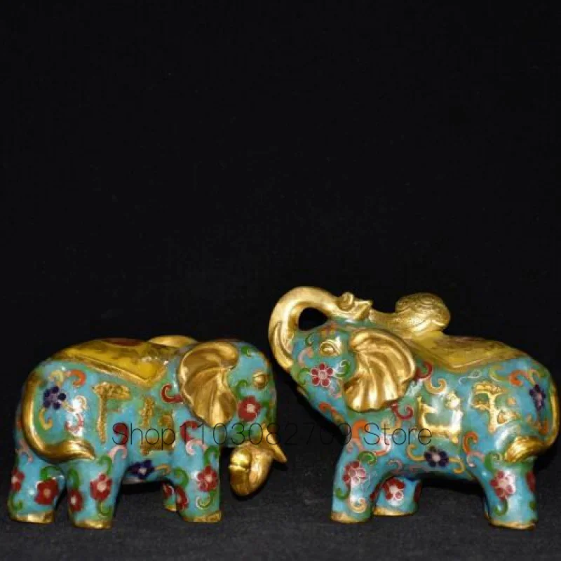 

A Pair of Feng Shui Exquisite Noble Copper Cloisonne Enamel Lucky Elephant Gold-Plated Statue