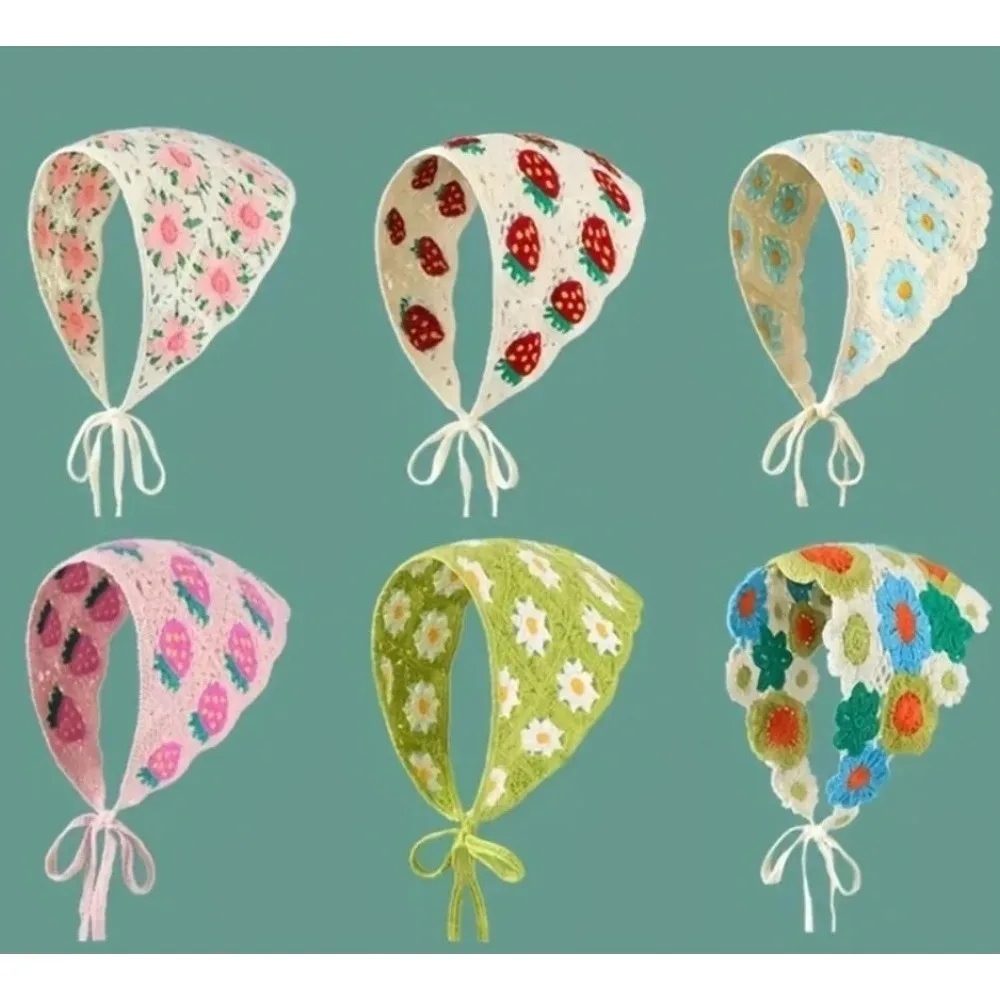 Cherry Lace Triangle Hair Scarf Gilrs Holiday Retro Hair Bands for Women Outgoing Makeup Styling Bandana Headwarp Headwear