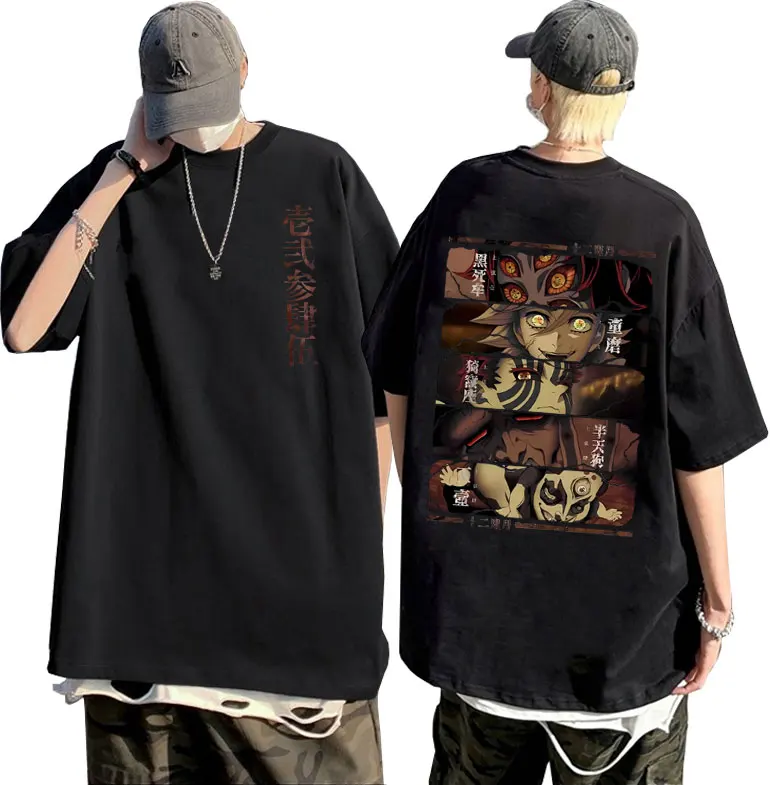 

Anime Demon Slayer Kokushibo Douma Akaza Hantengu Gyokko Print T-shirt Men Manga Short Sleeve Oversized Tees Male Harajuku Tees