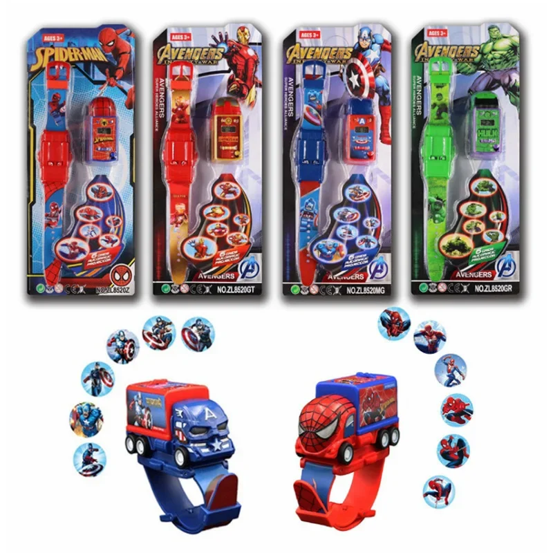 Marvel Surround Watch Avengers Hulk Cartoon Toys Huili Automobile Design Watch Projector 3D Orologio Luminoso Regalo Per Bambini