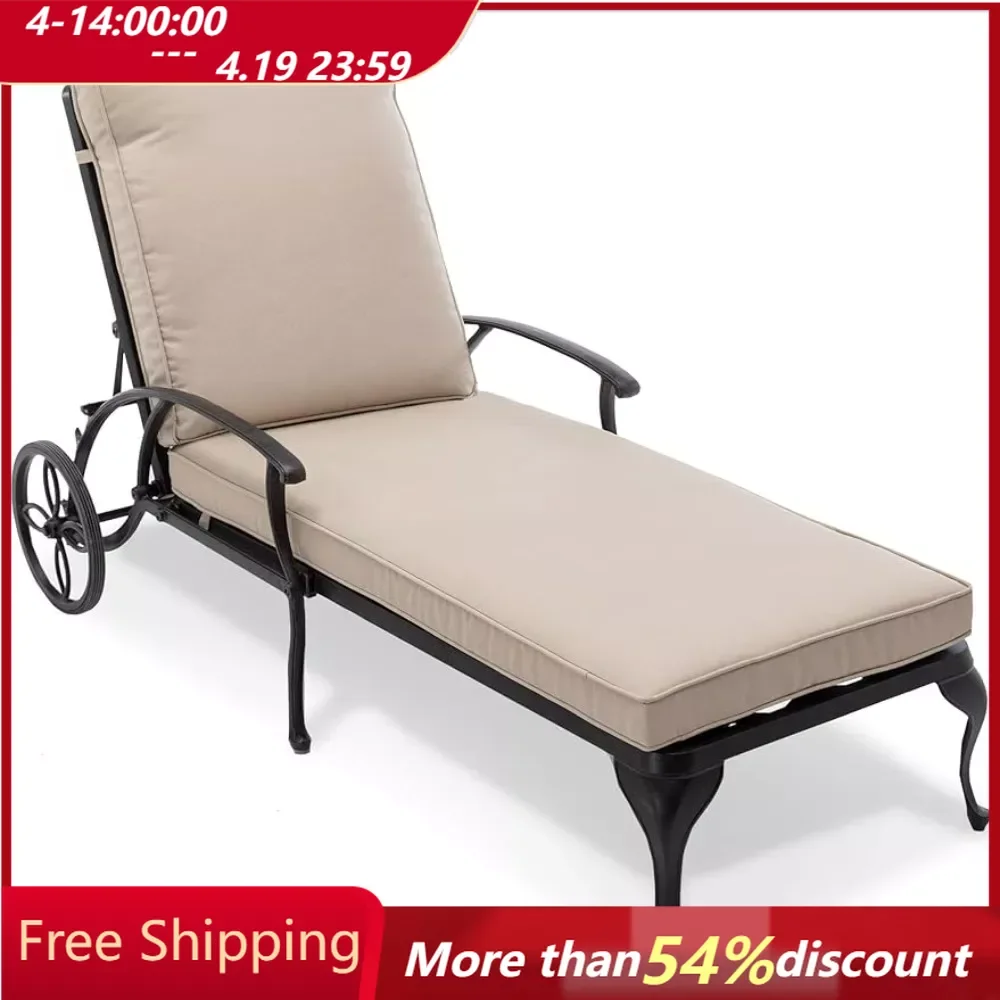 

Outdoor chaise lounge chair, with Cast Aluminum Waterproof Lounger with Wheels , Outdoor chaise lounge chair