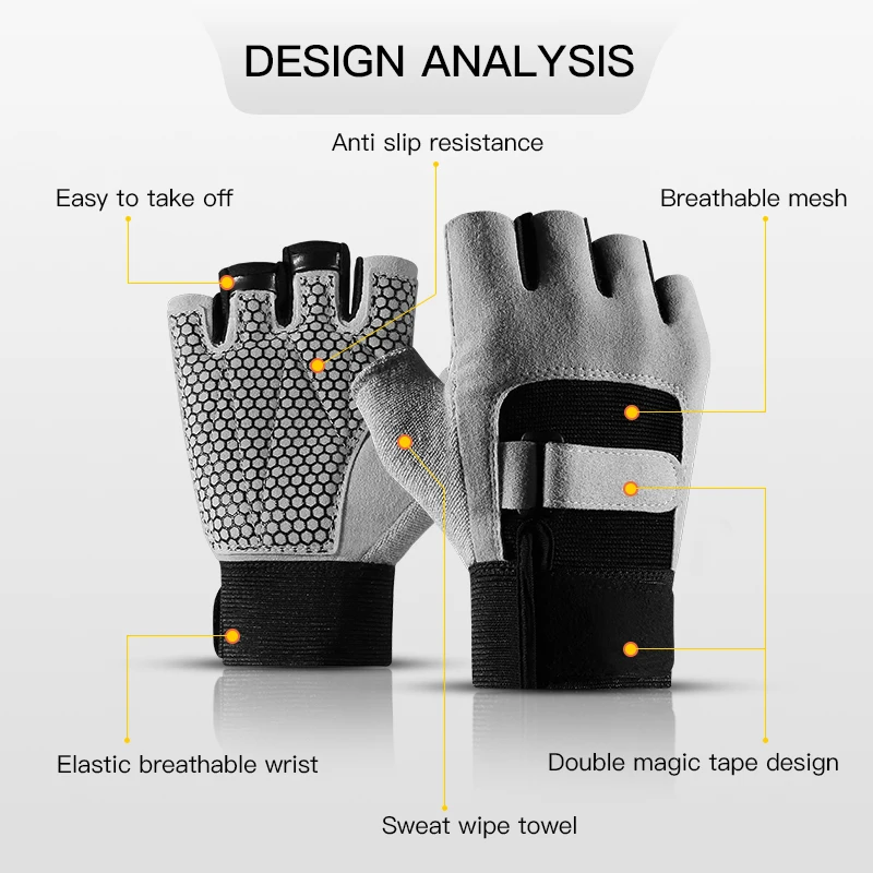 Gym Training Gloves Women Men Hand Wrist Protector Outdoor Riding Silicone Non-slip Wear Resistant Motorbike Gloves Men Black