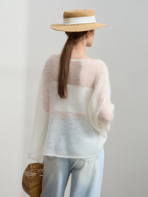 AMII بساطتها محبوك سترة للنساء 2025 Auyumn جديد الحلو أنيق الصلبة س الرقبة البلوز قطرة الأكمام محبوك القمم 12551046 2