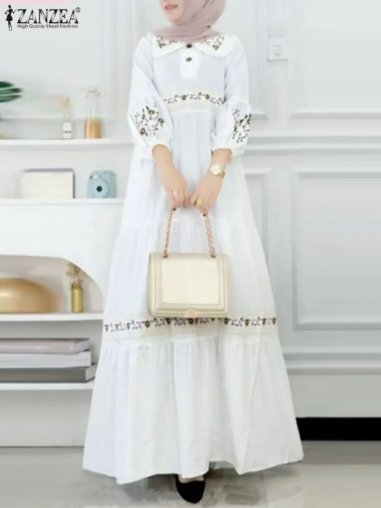 

Платье ZANZEA женское с цветочным принтом, модная Повседневная Макси-одежда в мусульманском стиле, с рукавом 3/4 и воротником с лацканами, элегантный свободный Сарафан