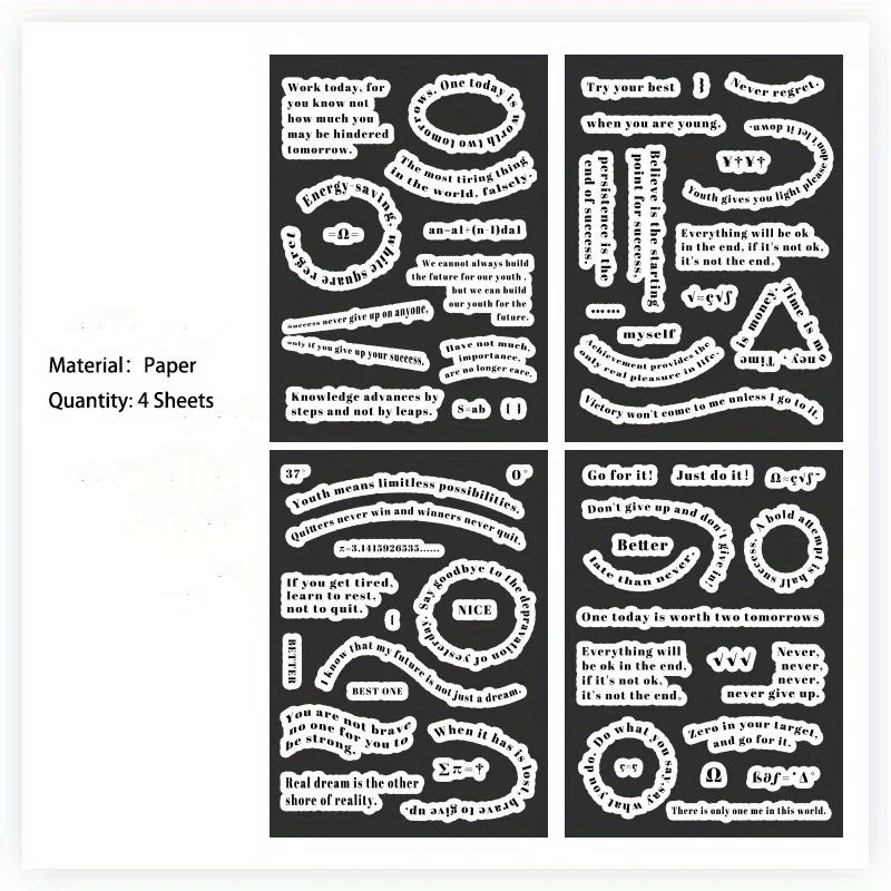 MOHAMM 4 Sheets Creative Black and White Text Paper Stickers for  Scrapbooking DIY Decorative Material Collage Journaling - AliExpress