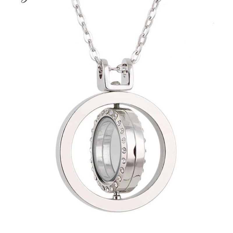 5PCS Rotatable Rhinestone Living Memory Floating Glass Locket Reliquary Pendant Photo Jewelry Making Necklace Keychain Gifts