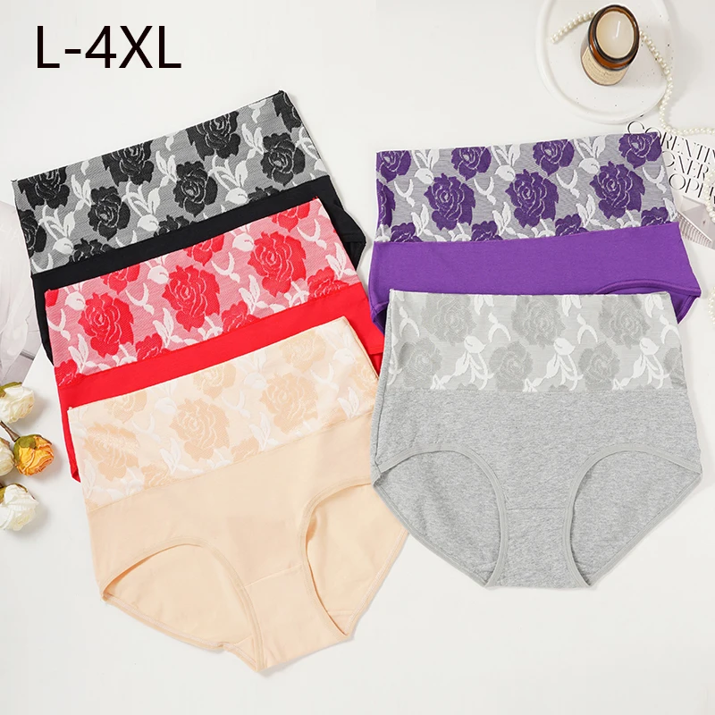 L-4XL Women's Panties Print Underwear Soft Cotton Panties Breathable Briefs Laides Underpants Sexy Female Lingeries Plus Size
