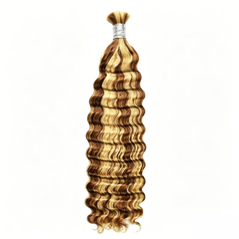 26 Inch #4#P27/30#33 Deep Wave Bulk Human Hair Brazilian Virgin Remy Multiple Color Options for Micro Braids Boho Hairstyles 6