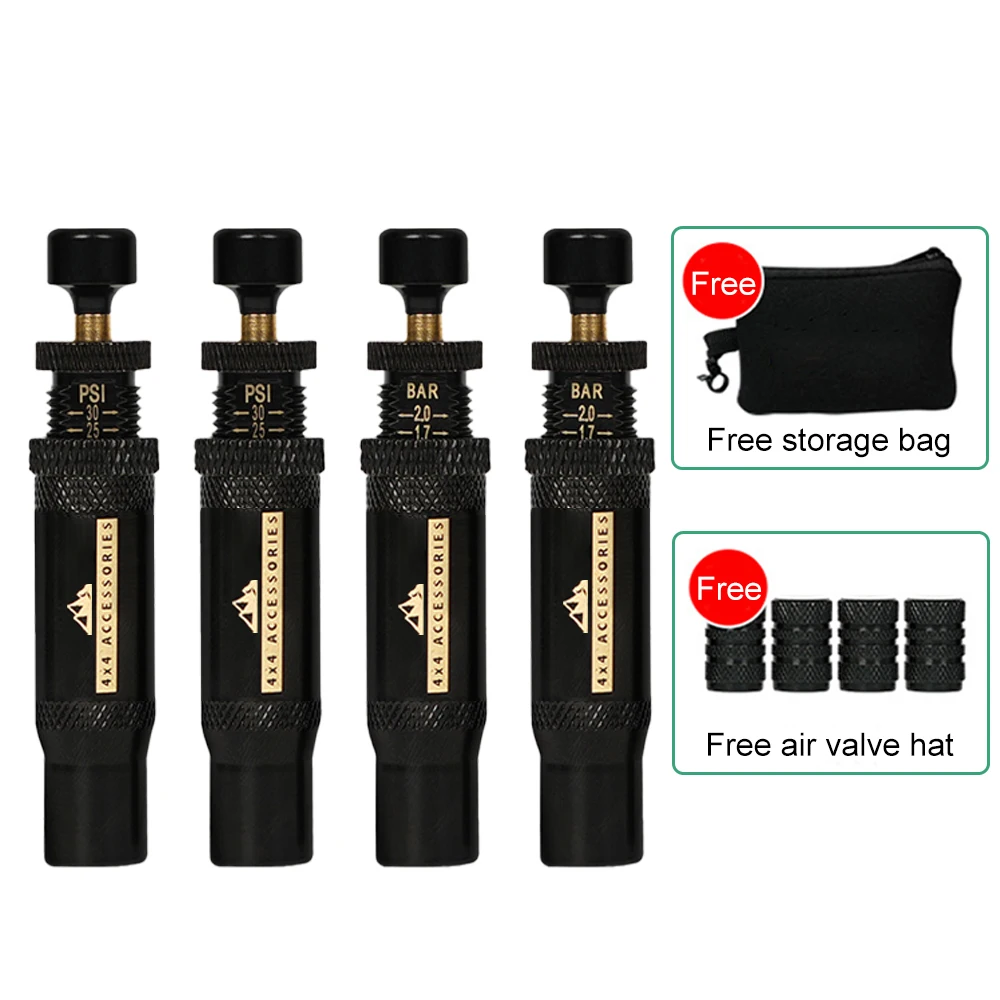 Lot De 4 Valves De Dégonflage Réglables Pour Pneus - 10-30 PSI Auto-stop - Pour Camion, 4x4, Moto