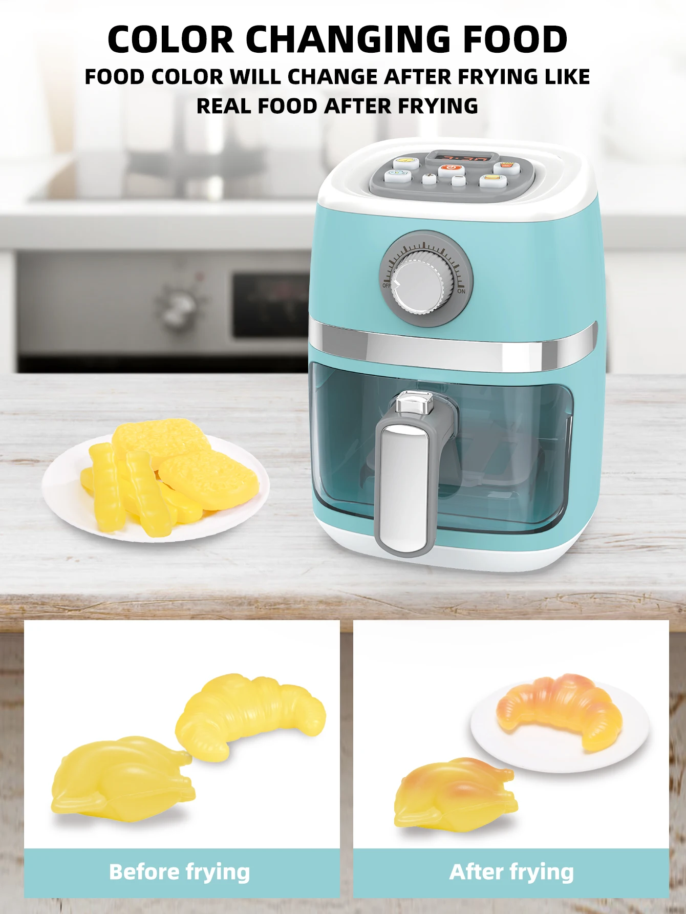 Air Fryer Kids Kitchen Playset Accessories Pretend Chef Cooking BBQ Game Play with Lights, Sounds 3