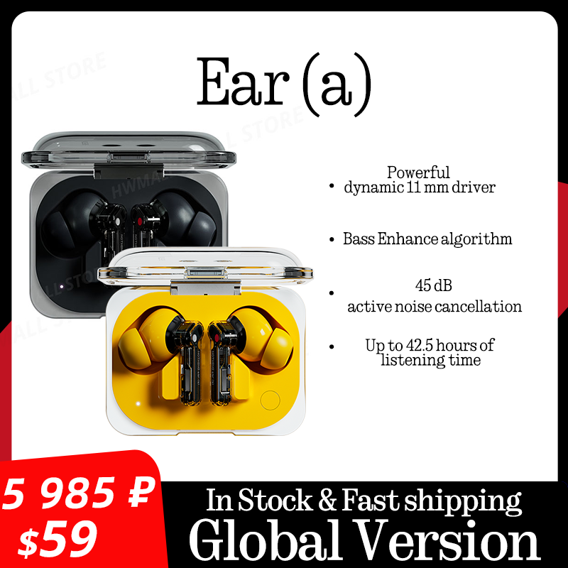 Nothing Ear (a) 45 dB active noise cancellation Powerful dynamic 11 mm driver Up to 42.5 hours of listening time