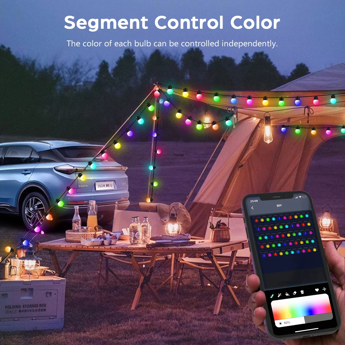 USB 블루투스 LED 스트링 조명, RGB 요정 조명, 크리스마스 침실, 야외 정원 캠핑 장식, LED 화환 램프, 10m, 50 전구