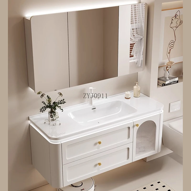 *Nordic style ceramic integrated basin rounded corner bathroom cabinet combined toilet washbasin cabinet