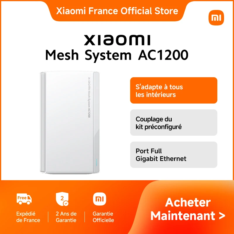 Xiaomi France | Xiaomi Mesh System AC1200 (1-pack), S'adapte à tous les intérieurs, Couplage du kit préconfiguré, Port Full Gigabit Ethernet