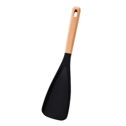 Versatile Silicone Cooking Spoon and Spatula with Wooden Handle - Heat - Resistant Kitchen Utensil (Black)