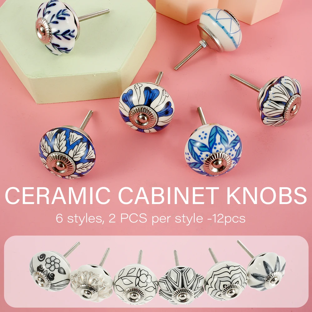 Shabby chic vintage ceramic drawer knobs drawer pull cupboard door porcelain handles set