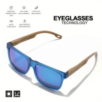 New Fashion Square Sunglasses - Wood Grain Spring Hinge, UV400 Unisex for Driving, Hiking & Travel 5
