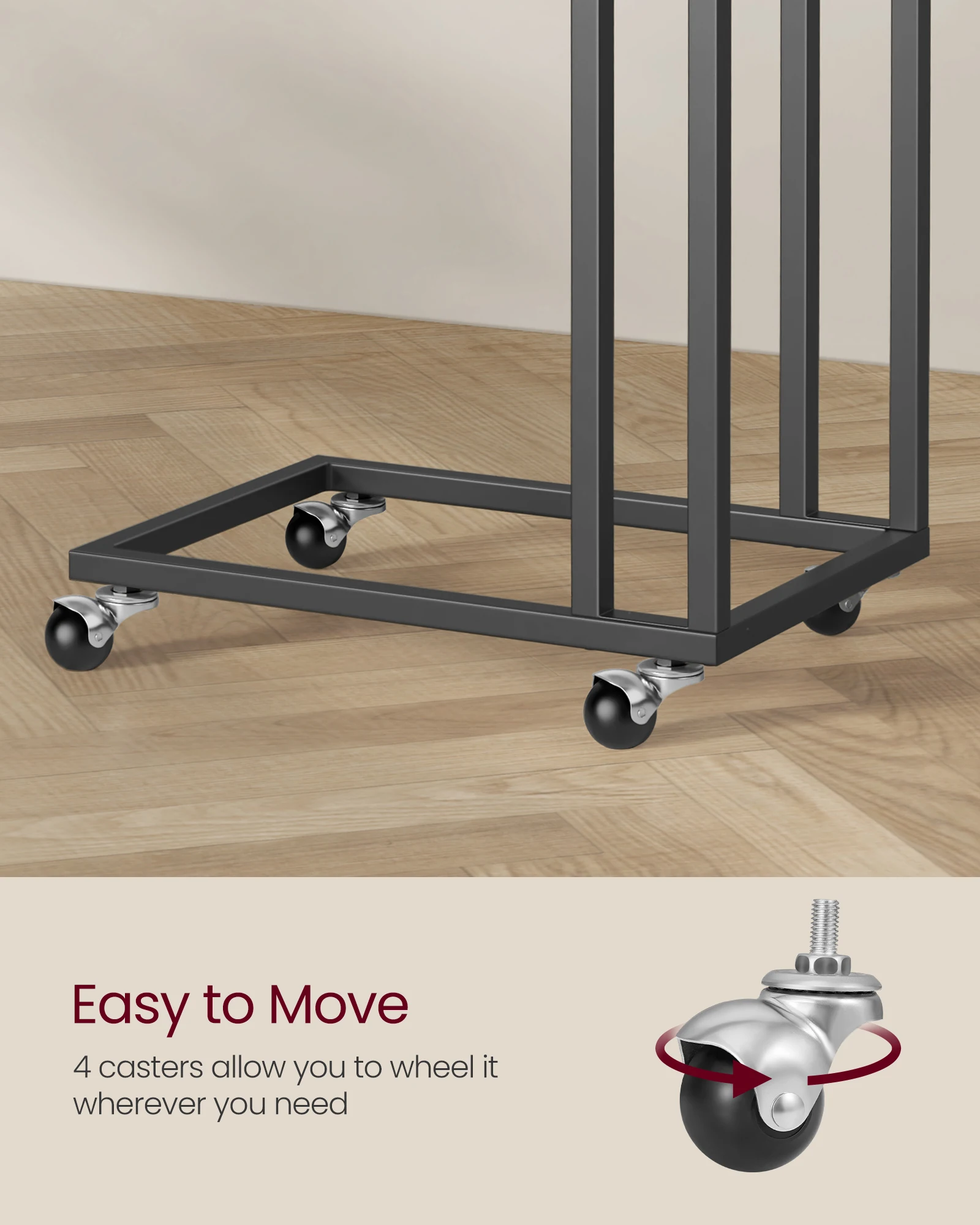 VASAGLE End Table, C Shaped TV Tray with Metal Frame Rolling Casters for Coffee Laptop Mobile Tablet, Industrial Side Table 4