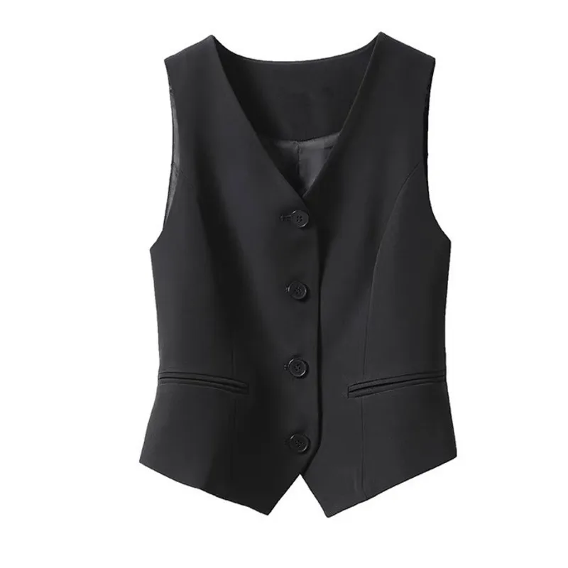 

#0721 Black Blazer Vest Women V-neck Short Vest Waistcoat Female Thin V-neck Spring Summer Veste Femme Sexy Slim Outerwear Vest