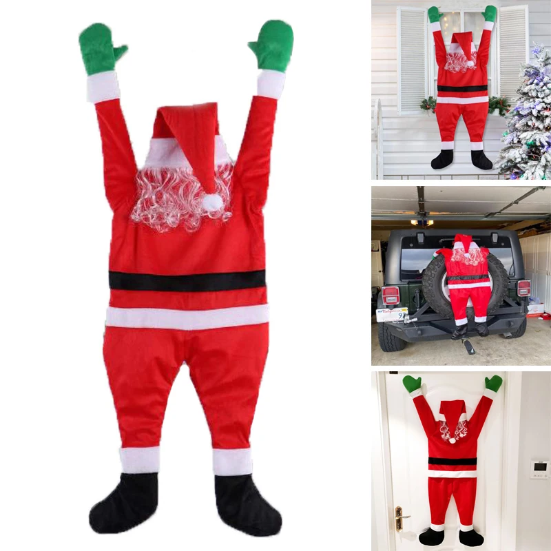 Flannel Santa Costume Hanging Ornaments Outdoor Climbing Hanging Santa Decorations for Home Door Window Decoration