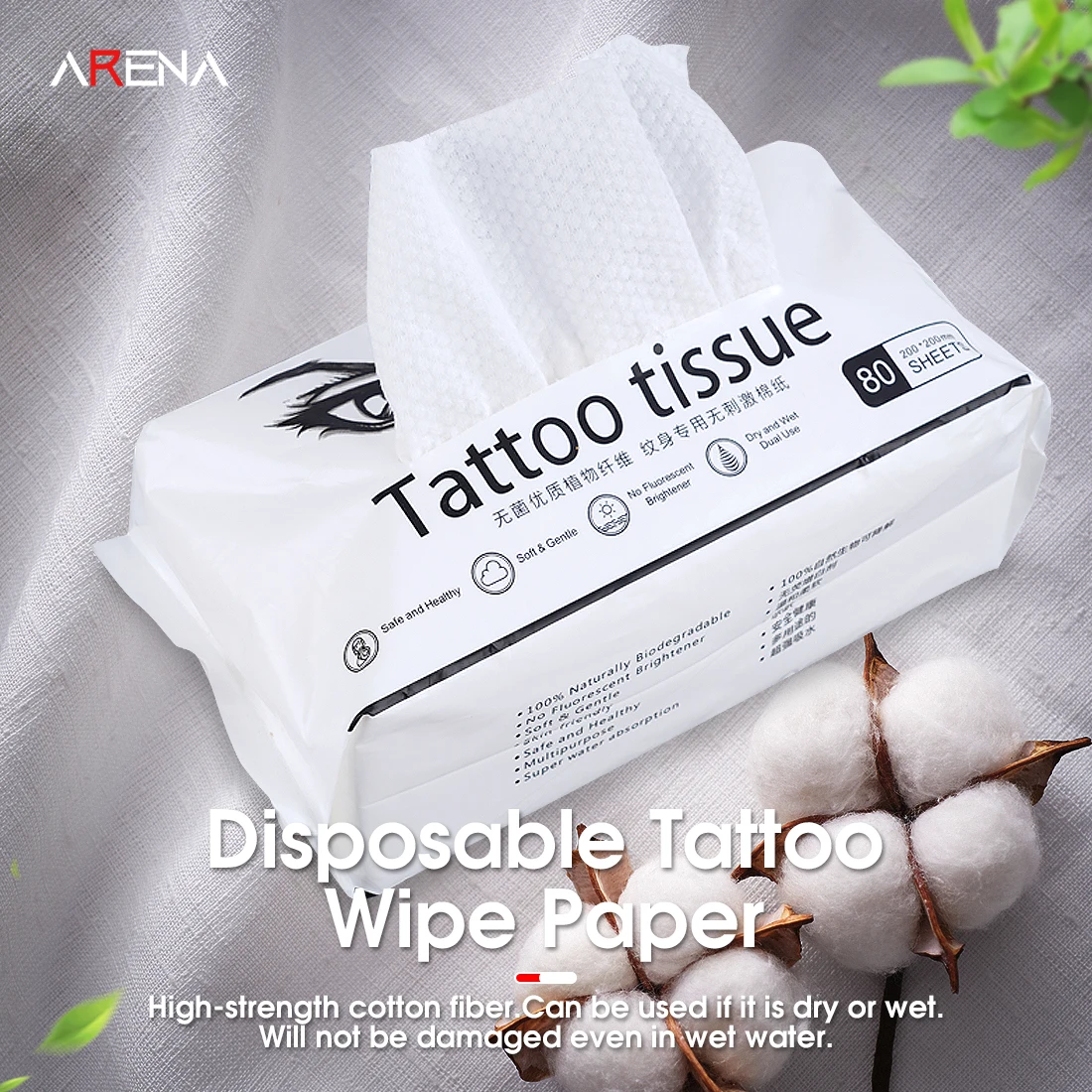 80pcs Arenahawk White Disposable Tattoo Wipe Paper Soft Tissue Skin Cloth Towel Body Art Cleaning Makeup Tattoo Supplies