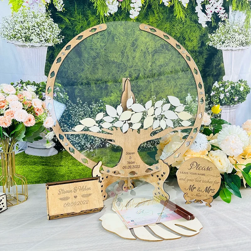 Tree in a circle Wedding Guest Book, Family Tree Guest Book Wedding, & Leaves Guestbook, Rustic Wedding book in